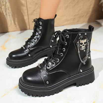 [Gothic Chunky Platform Boots] Women's Chunky Platform Boots - Gothic Lace-Up Ankle Boots with Thick Platform Sole, PU Synthetic Cover Upper, Round Toe for Edgy Streetwear, Concerts, Everyday - Non-Slip Rubber Outsole - Easy-
