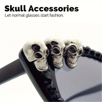 Vintage Gothic Skull Cat Eye Fashion Glasses - Plastic Frame with Crystal Embellishments, Suitable for Both Men And Women, Perfect for Halloween And Party Events.