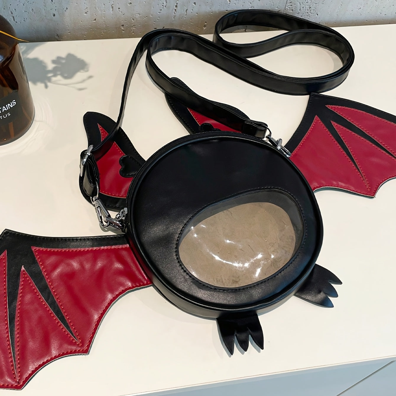 1pc Fashionable Devil Bat-Shaped Synthetic Leather Crossbody Bag with Detachable Strap - Lightweight, Zip Closure, Halloween Themed Accessory for Women in Grey/Purple/Red - Perfect for Parties, Outdoor Fun & Costume Matching