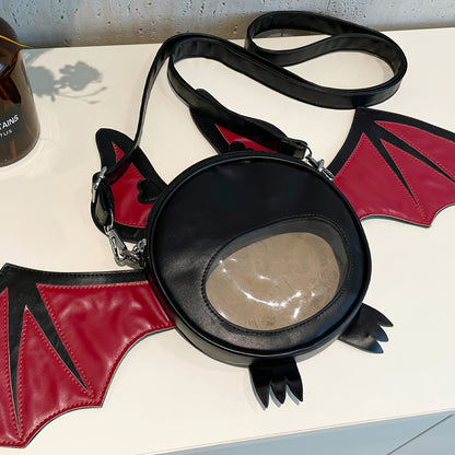 1pc Fashionable Devil Bat-Shaped Synthetic Leather Crossbody Bag with Detachable Strap - Lightweight, Zip Closure, Halloween Themed Accessory for Women in Grey/Purple/Red - Perfect for Parties, Outdoor Fun & Costume Matching