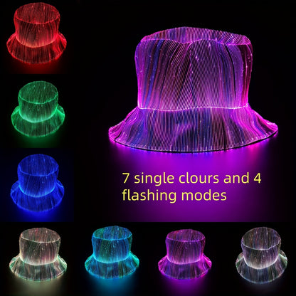 7 Colors, 4 Flashing Modes LED Fisherman Cap - Vibrant Neon Party Hat with USB Rechargeable Battery, Polypropylene Fiber, Perfect for Birthdays, Bar-Bat-Mitzvah, and Tailgating, Festive Headgear | Neon Party Hat | Polypropyle