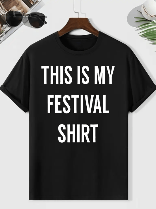 Men's "This Is My Festival Shirt" Graphic Tee - Gray Casual Crew Neck Short Sleeve T-Shirt, Lightweight & Breathable Polyester Blend, Perfect for Summer Festivals & Casual Attire