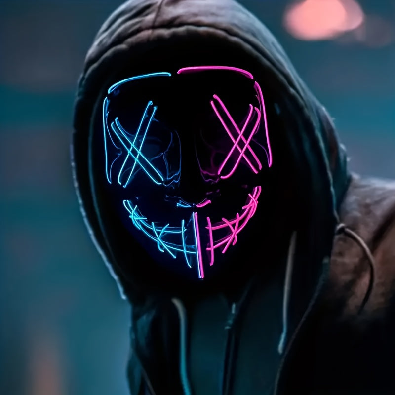 Halloween EL Two-Color Glow Mask LED Full Face Mask for Men And Women, Party Props, V Grimace Horror Graffiti Holiday Party Supplies, Batteries Not Included