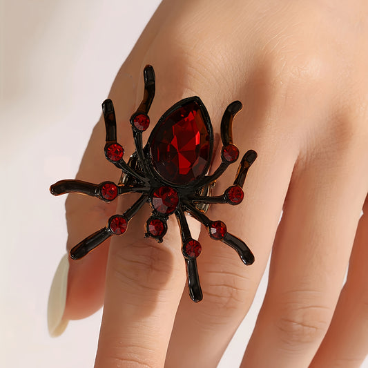 [1pc Gothic Spider Ring] Gothic Spider Ring with Red Gemstone Accent - 1pc Dark Elegant Statement Jewelry for Women, Halloween Costume Party, Everyday Gothic Jewelry Gift, Intricate Design, Coated Finish, Bold Detailed Crafts
