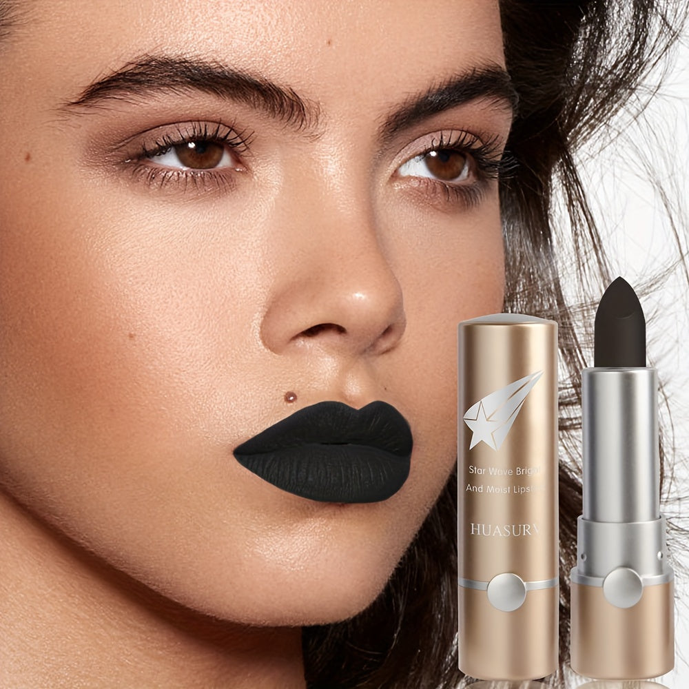 HUASURV Matte Black Lipstick for Adults, Creamy Full Coverage, Moisturizing Paste Formula, Ideal for Neutral Skin Tone, Rich & Plump Effect, Under 300g - Perfect for Halloween & Mother's Day Gifts
