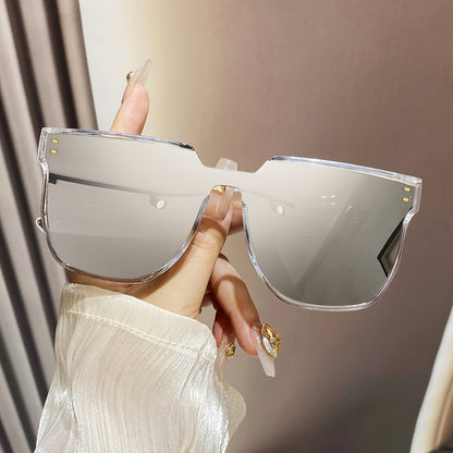 1 Pair of Women's Transparent Silvery Mirror Reflective Square Frame Modern Fashion Casual Glasses with Rice Nails