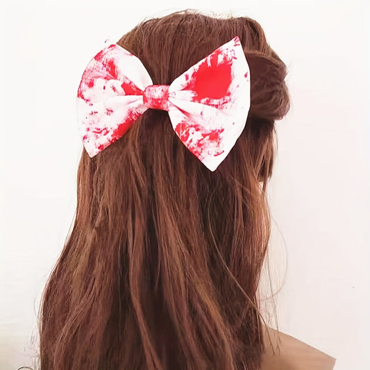 1pc or 2pcs Gothic Halloween Blood Splatter hair clip - Red & efective, for Halloween Party Costume, Ponytail, Braids - Blood-Dipped Bow Hair Accessories for Women & s, Halloween Costumes, Themed Event Accessory, Bold Fashion