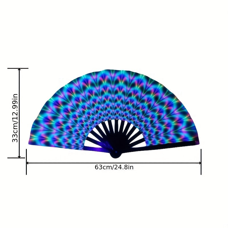 [Glowing Kung Fu Fan] Vibrant Rainbow Glow-in-the-Dark Large Foldable Kung Fu Fan | Portable and Fun Accessory, Party Accessory, Ideal for Parties, Festivals, and Costumes