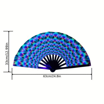 [Glowing Kung Fu Fan] Vibrant Rainbow Glow-in-the-Dark Large Foldable Kung Fu Fan | Portable and Fun Accessory, Party Accessory, Ideal for Parties, Festivals, and Costumes