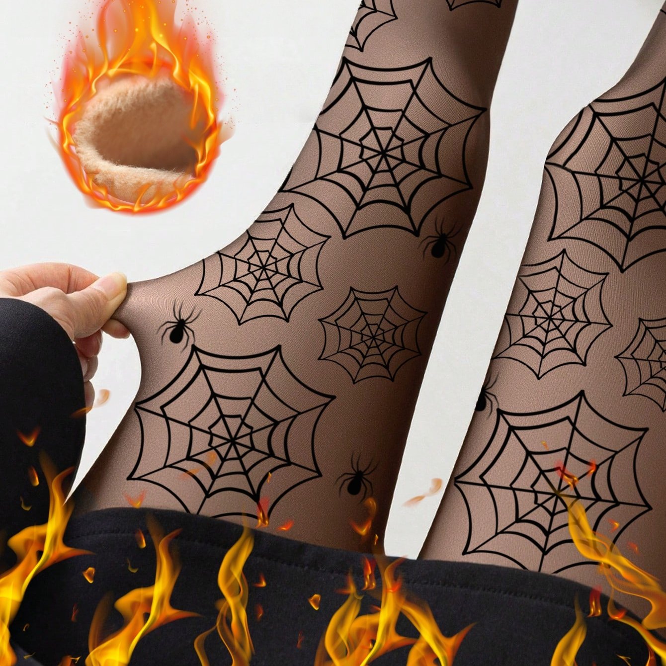 [Sexy Spider Web Leggings] 1pc Women's Sexy Spider Web Thermal Leggings | Thickened, Geometric Pattern, Skinny Tights for Casual Wear, Black with White Spider Web Design, Perfect for Fall/Winter