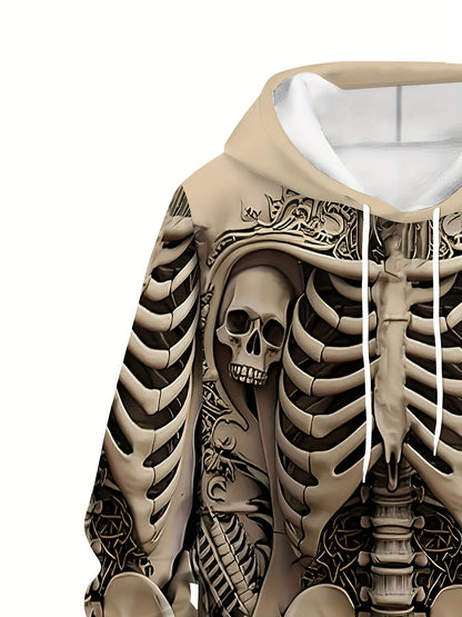 Men's Large Size Skull Pattern 3D Print Street Fashion Casual Hoodie and Pants Set Hoodie and Sweatpants 2pcs Set Suitable for Autumn and Winter Street Outdoor Daily Use as a Gift, PLUS SIZE