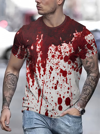 [Horror Blood Splatter Tee] Spooky Halloween Men's Horror Blood Splatter T-Shirt | Red Graphic Tee for Costumes, Parties - Non-See-Through Casual Shirt - Machine Washable for Everyday & Themed Outfits, Comfortable Fit