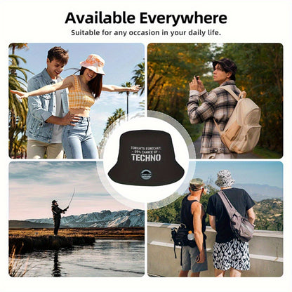 Men's Techno Music Bucket Hat - Tonight's Forecast Chance of Techno Print, Lightweight Breathable Sun Hat for raves, clubs, beach - Machine Washable Polyester Cap (Black/5 Colors Available) - Dad Hat Trucker Hat for Techno En