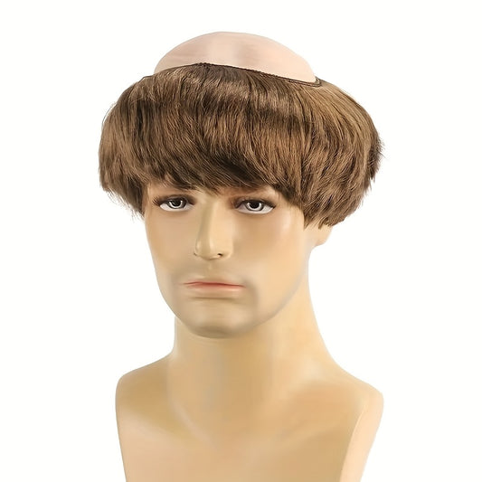 Men'S Brown Shaved-Head Monk Wig - Straight Short Hairpiece with Cap, Perfect for Halloween Costume, Themed Parties & Role-Playing (Cosplay)