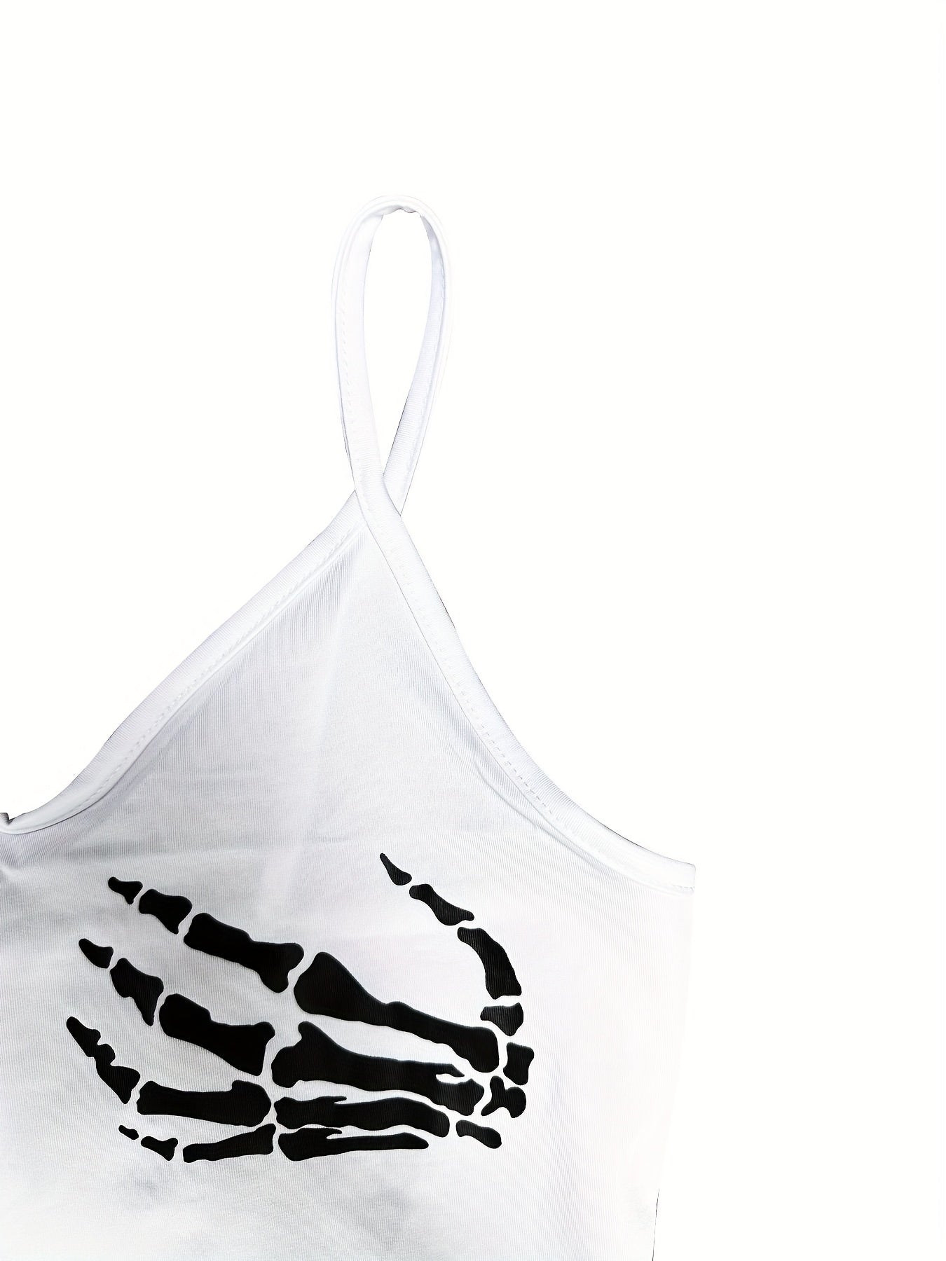 Women'S Sexy V-Neck Slingback Crop Top, Skull Hand Print, Knit Fabric, 95% Polyester 5% Spandex, All-Season, 180g/m², Polyester Knit Fabric, Sizes S-XL