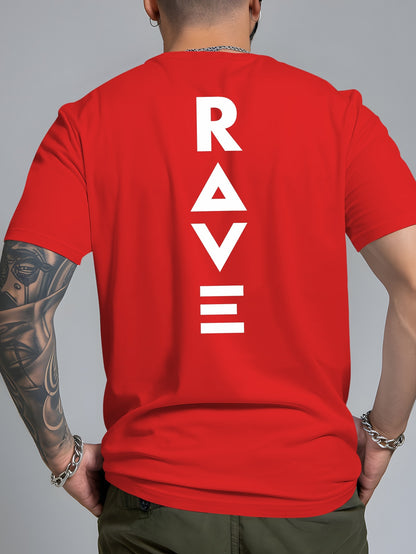 Men's Trendy Summer Short-Sleeve T-Shirt with "Rave" Graphic Print - Breathable, Versatile Round Neck Tee for Beach Vacations & Casual Wear, Breathable Clothing | Relaxed Fit Shirt | Comfortable Fabric, Shirts for Summer