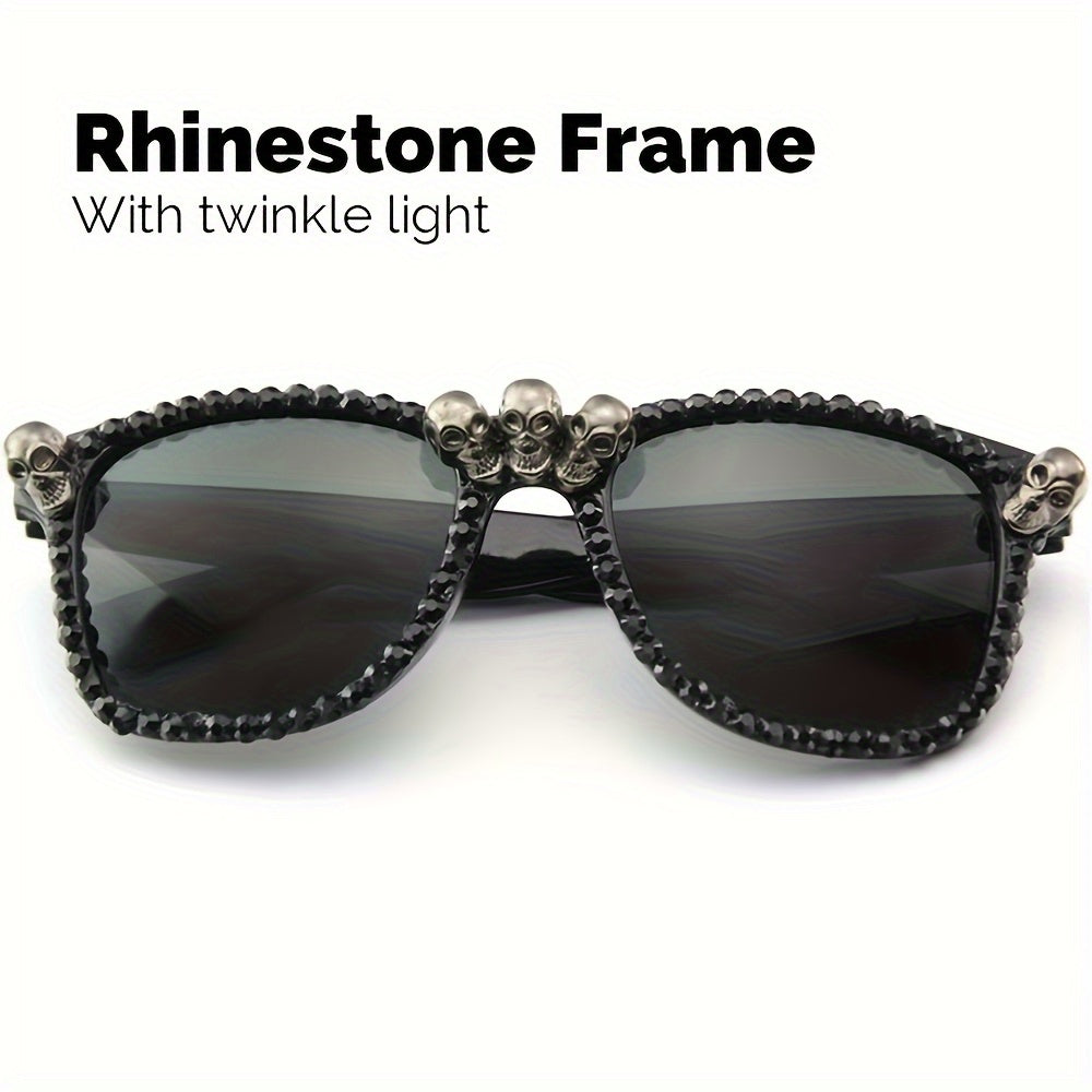 Vintage Gothic Skull Cat Eye Fashion Glasses - Plastic Frame with Crystal Embellishments, Suitable for Both Men And Women, Perfect for Halloween And Party Events.