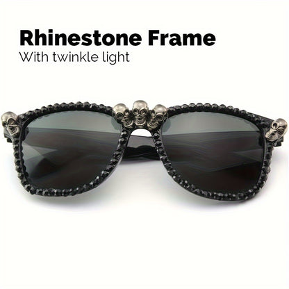 Vintage Gothic Skull Cat Eye Fashion Glasses - Plastic Frame with Crystal Embellishments, Suitable for Both Men And Women, Perfect for Halloween And Party Events.