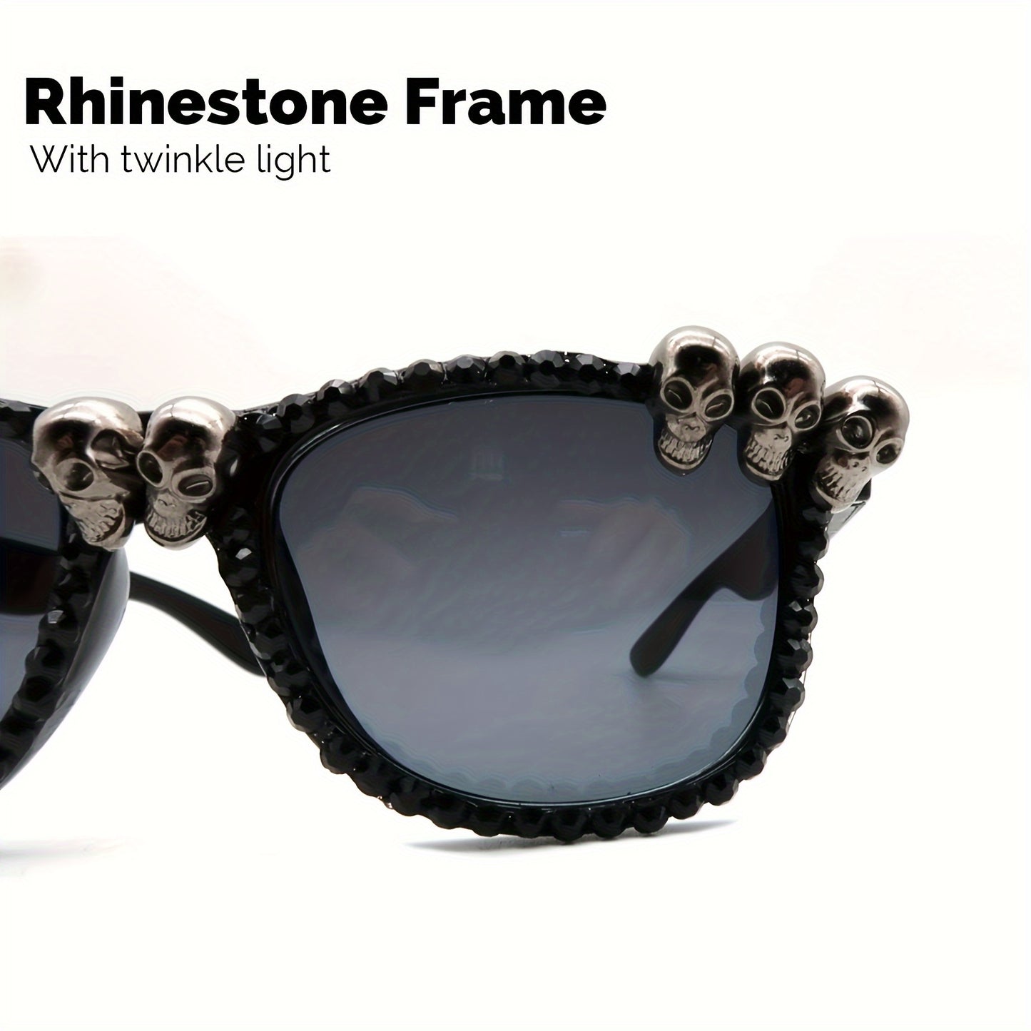Vintage Gothic Skull Cat Eye Fashion Glasses - Plastic Frame with Crystal Embellishments, Suitable for Both Men And Women, Perfect for Halloween And Party Events.