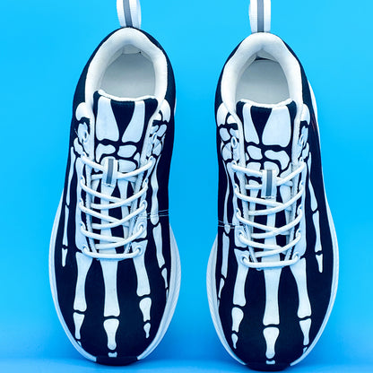 Halloween Devil's Bone Men's Lightweight Running Shoes - Low-Top Lace-Up, Skeleton & Flame Design, Breathable Fabric, MD Sole, Perfect for Halloween & Beyond