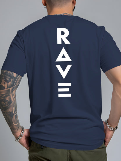Men's Trendy Summer Short-Sleeve T-Shirt with "Rave" Graphic Print - Breathable, Versatile Round Neck Tee for Beach Vacations & Casual Wear, Breathable Clothing | Relaxed Fit Shirt | Comfortable Fabric, Shirts for Summer