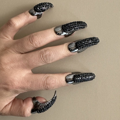 5pcs, Eagle Claw Ring, Punk Style Cat Claw Ring, Gothic False Nails, Armor Effect Finger Joints Curved Sharp Claws, Suitable for Role-Playing Parties, Unisex Halloween Gifts, Exaggerated Long Nails, Personalized Fashion Style