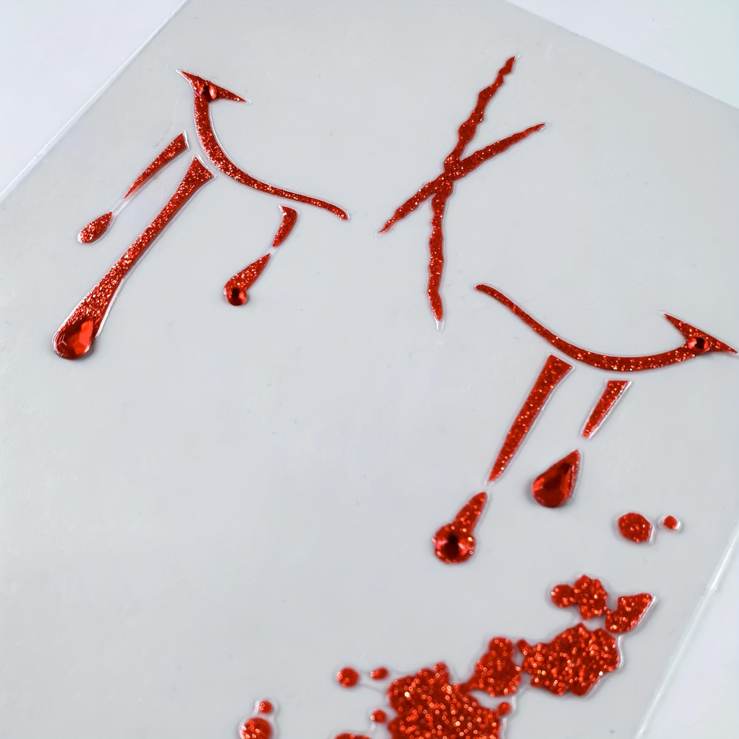 [Realistic Blood Face Stickers] 2 Sheets Red Glitter Blood Face Stickers - Realistic Fake Blood & Wound Effects, Glossy Self-Adhesive Temporary Tattoos for Halloween, Christmas, Themed Parties - Easy Apply, Perfect for Costum