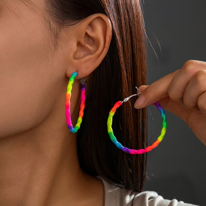 [Adventure] Colorful Bohemian Braided Heart-Shaped Hoop Earrings for Women - Vibrant Multicolor, All-Season Wear, Ideal for Daily & Gift Giving, Quirky Earrings
