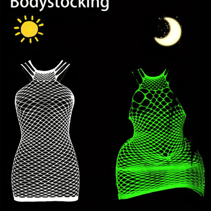 Glow-in-the-Dark Fishnet Bodycon Dress - Sexy Hollow Out Design, Sleeveless Mesh Cover Up for Women, Perfect for Music Festivals, Summer Beach Vacations & Nighttime Parties, Cute Bodycon Dress, Festival Fashion, Seethrough Ma