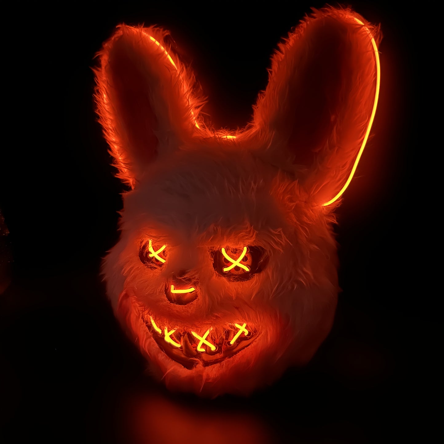 Spooky Glowing Bunny and Bear Mask - Orange, Plastic, Battery-Operated Halloween, Easter, Carnival Costume Prop with X-Eyes and Sharp Teeth Design, Includes Battery Holder (Batteries Not Included), Halloween Costume | Playful