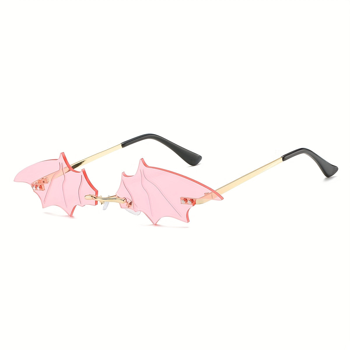 Pair of Bat-Shaped Fashion Glasses - Golden Frame with Black Bat Motif Decorative Lenses, Halloween Costume Party Accessories, Unisex Fashion Eyewear & Women, Festive Accessory, Festive Design, Stylish Accessory