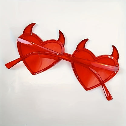 1pc - 2pcs Novelty Red Tinted Glasses with Heart-Shaped Devil Horns, Polycarbonate Halloween Costume Glasses, Themed Party & Event Accessories, Popular Culture Fashion Accessory, Valentine'S Day, Easter, Halloween, Halloween