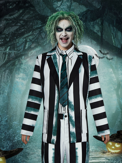 [Halloween Costume Set] Halloween Men's Beetle Striped Costume Set | Adult Wizard Cosplay Outfit, Horror Ghost Attire for Halloween Party, Christmas Masquerade Ball & Themed Gatherings