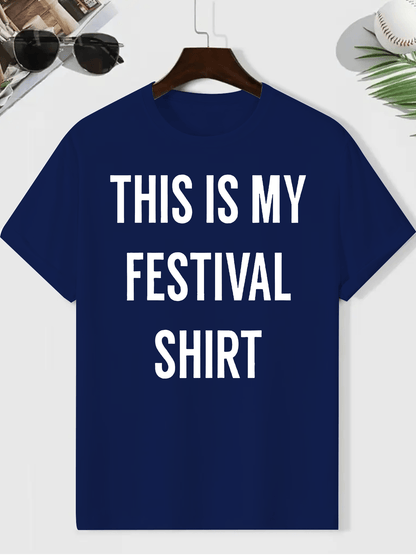 Men's "This Is My Festival Shirt" Graphic Tee - Gray Casual Crew Neck Short Sleeve T-Shirt, Lightweight & Breathable Polyester Blend, Perfect for Summer Festivals & Casual Attire