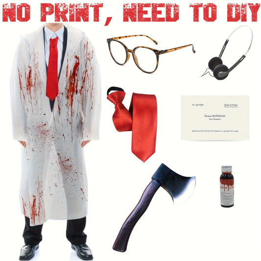 7pcs Halloween Zombie Costume Set, Raincoat with No Print, Requires DIY, Includes Halloween Props Knife, Red Tie, Suitable for Cosplay Role Play Party