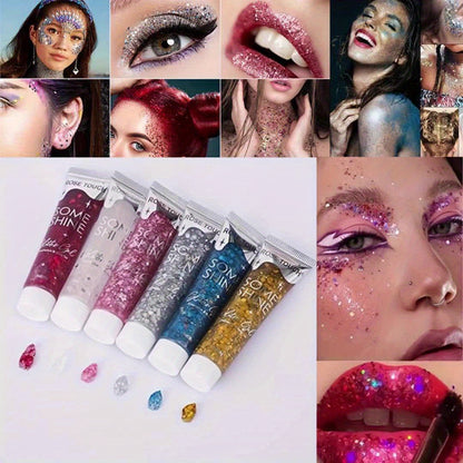 [Glitter Body Gel] Multi-Use Long-Lasting Body Glitter Gel | Plant-Based Ingredients, 6-Sided Shape, For Face, Hair, Eyes, Music Festivals, Parties, Carnival/Mardi Gras/Masquerade