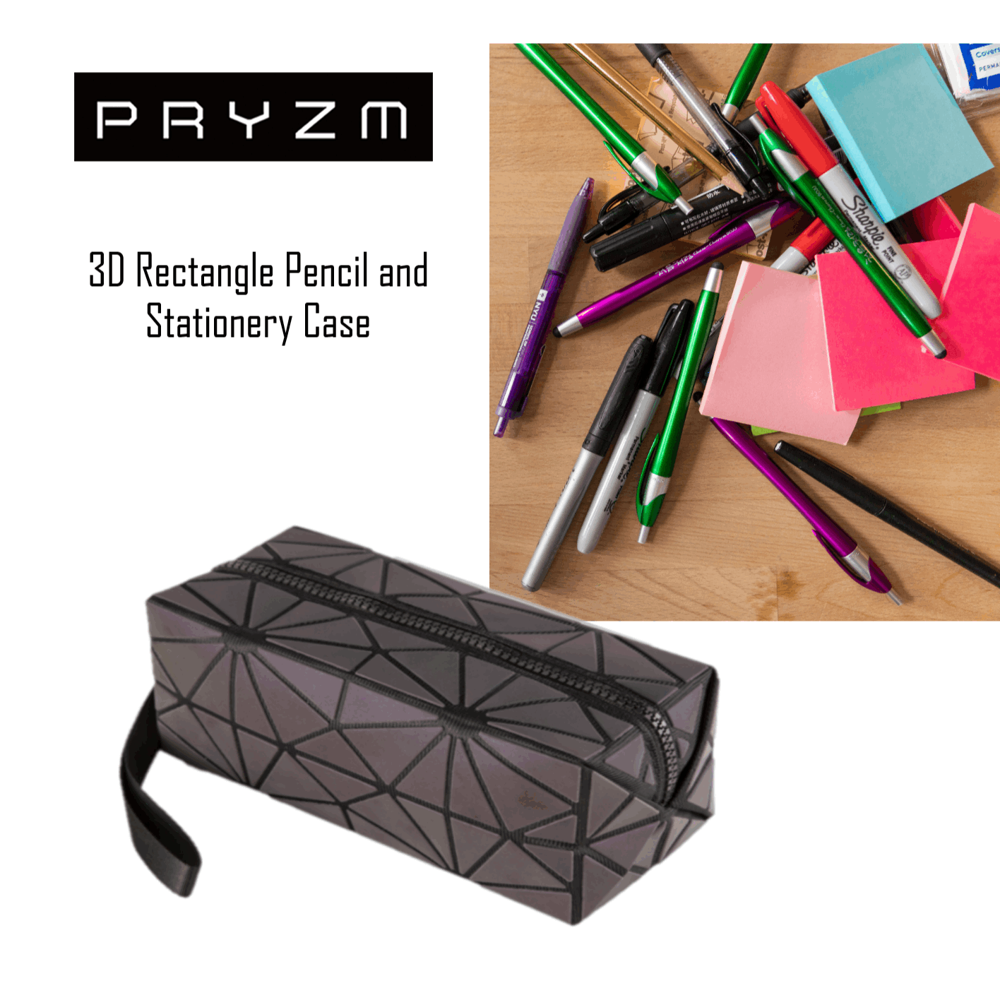 UK LOCAL SELLER - Holographic & Reflective Makeup Bag Medium - Glow in The Night Geometric Rhombus Polyester Lightweight Luxury Cosmetic Pouch Durable with Smooth Zip Multi-Purpose Use Travel Purse | Sent and Fulfilled from U