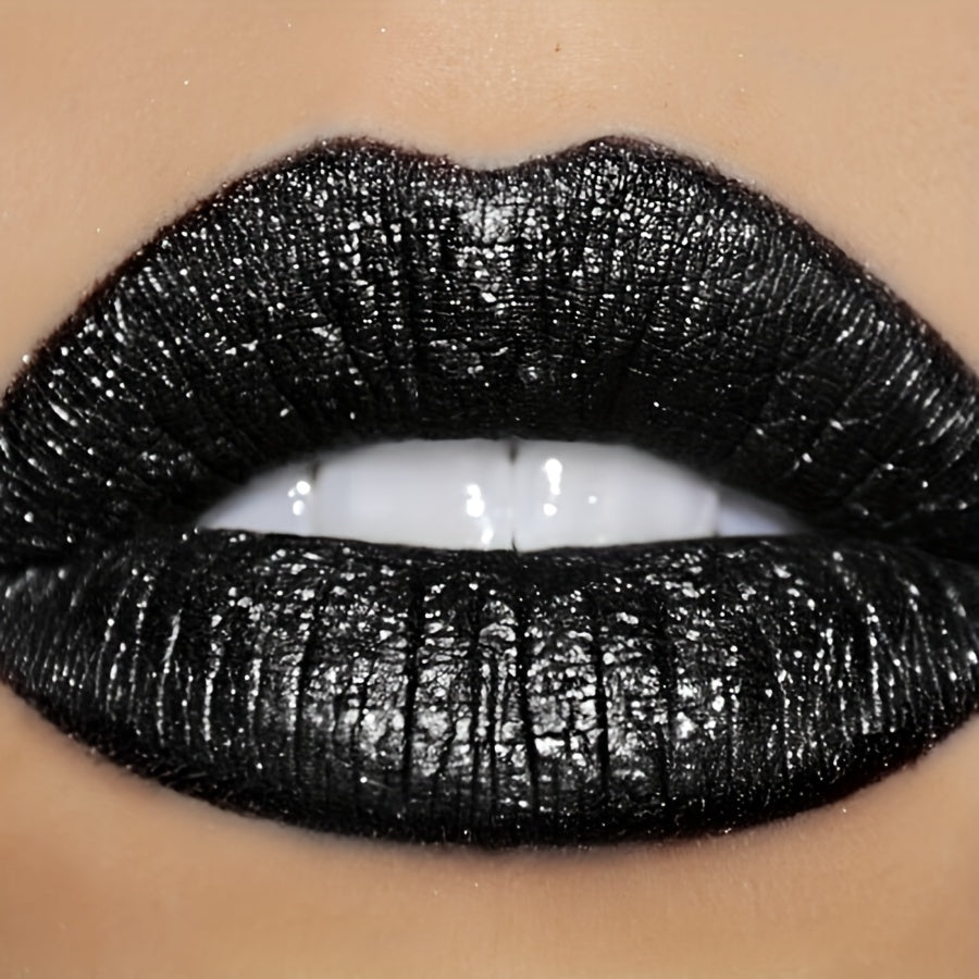 Black Sparkle Long-Lasting Lipstick - Shiny Pearlescent Finish, Moisturizing Paste Form, Universal Skin Compatibility, Lightweight ≤300g Perfect for Halloween & Christmas Gifts