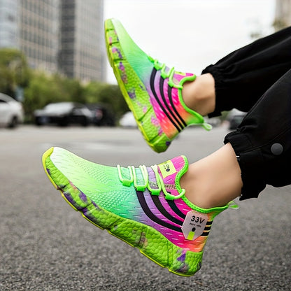 Men'S Casual Athletic Sneakers - Vibrant Pink & Green Colorblock Design, Breathable Fabric Upper, Lightweight EVA Sole, Lace-Up Low Tops for Casual Attire, Sports Shoes | Lowtop Sneakers | Comfortable Fi