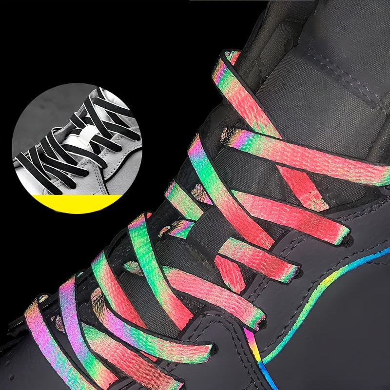 1 Pair Holographic Reflective Shoelaces - Dual-Sided High-Intensity, Durable & Dirt-Resistant for Sports Shoes, Sneakers, and Casual Footwear, Reflective Shoe Laces