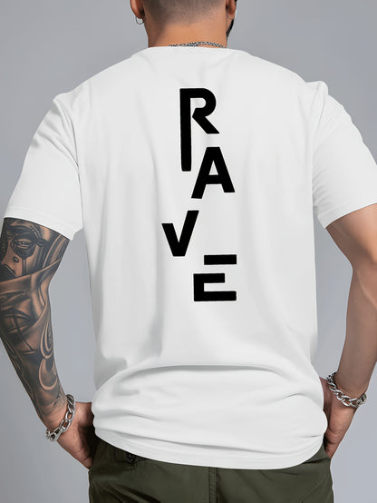 Men's Trendy Summer Short-Sleeve T-Shirt with "Rave" Graphic Print - Breathable, Versatile Round Neck Tee for Beach Vacations & Casual Wear, Breathable Clothing | Relaxed Fit Shirt | Comfortable Fabric, Shirts for Summer