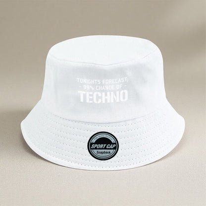 Men's Techno Music Bucket Hat - Tonight's Forecast Chance of Techno Print, Lightweight Breathable Sun Hat for raves, clubs, beach - Machine Washable Polyester Cap (Black/5 Colors Available) - Dad Hat Trucker Hat for Techno En