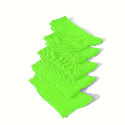 10 Pairs NCDATE Unisex Breathable Sweat-Absorbent Crew Socks - Soft, Comfortable Mid-Calf Socks in Bright Neon Green, Ribbed Texture for All-Day Wear, Fluffy Socks, Casual Sock, Minimalist Sock, Moisturewicking Sock
