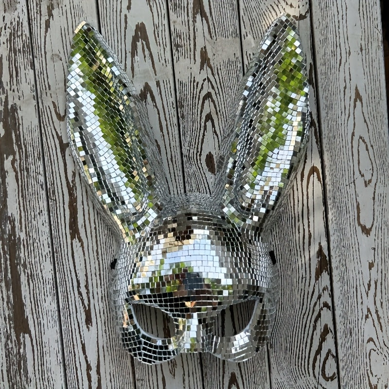 1 Stylish Rabbit Half Mask - Disco Reflective Bunny Mask - Suitable for Costume Parties, Easter, and Halloween - Home Decor