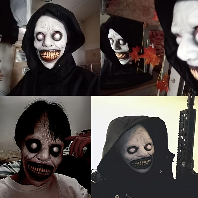 [Scary Zombie Mask Set] Scary Halloween Zombie Mask Set - 1pc Clown & Demon Dual Design | Lightweight Breathable Plastic | Cosplay/Haunted House Party | Fangs Included