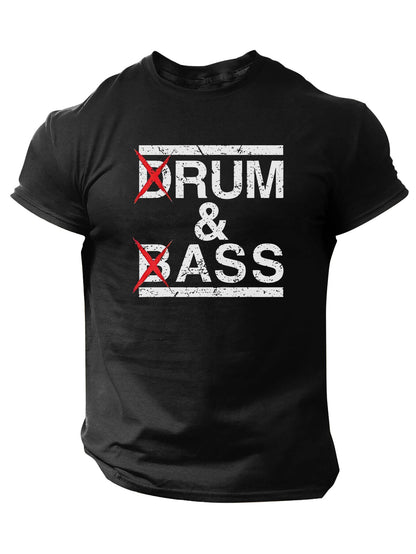 1pc Men'S Casual Crew Neck T-Shirt - Polyester Knit Fabric with Medium Stretch, Short Sleeve Print Top for Going Out, Summer Season - Regular Fit H Tee with "Drum & Bass" Slogan Design