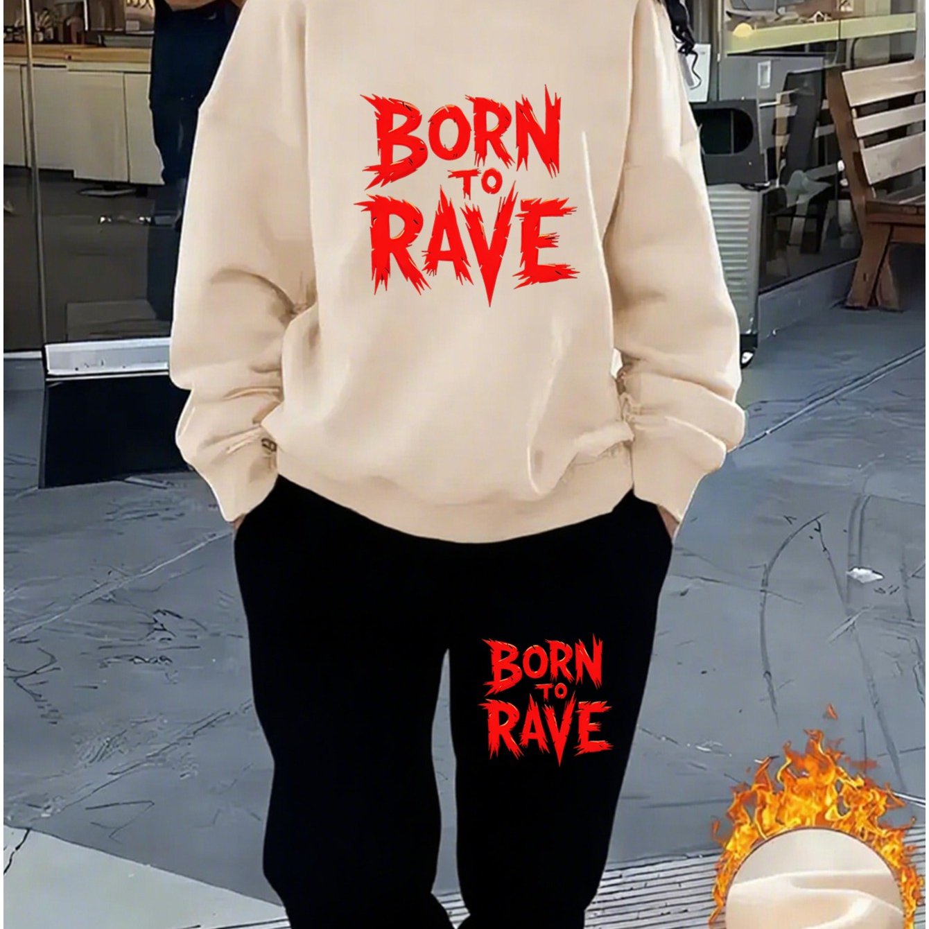 Born to Rave Women'S Casual Athletic Print Sweatshirt Set
