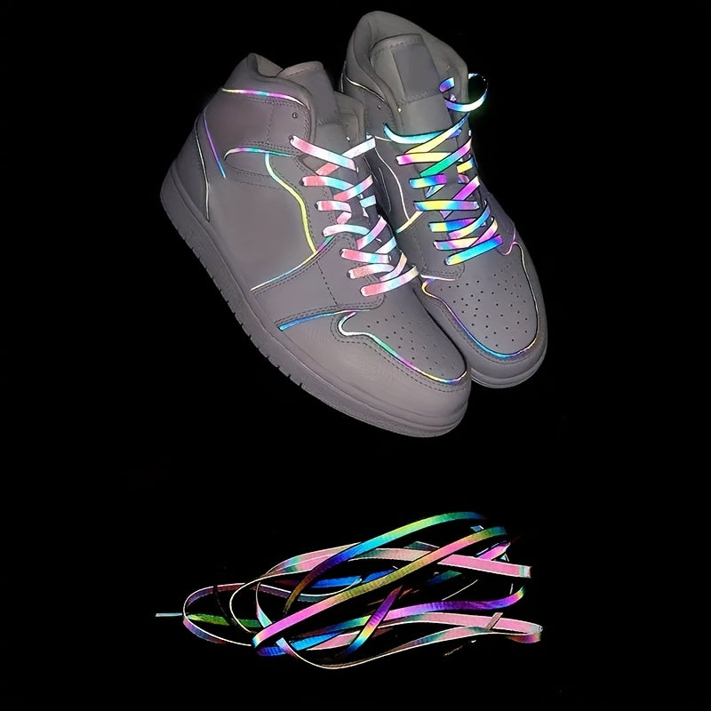 1 Pair Holographic Reflective Shoelaces - Dual-Sided High-Intensity, Durable & Dirt-Resistant for Sports Shoes, Sneakers, and Casual Footwear, Reflective Shoe Laces