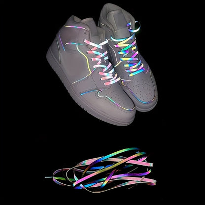 1 Pair Holographic Reflective Shoelaces - Dual-Sided High-Intensity, Durable & Dirt-Resistant for Sports Shoes, Sneakers, and Casual Footwear, Reflective Shoe Laces