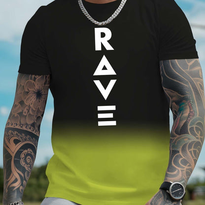 Men's Gradient Rave Graphic T-Shirt - Ice Silky Breathable, Quick-Dry, Round Neck, Short Sleeve, Casual Summer Tee in Vibrant Orange to Black Ombre Design